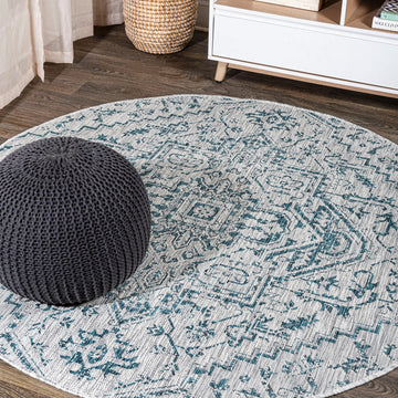 Estrella Bohemian Medallion Textured Weave Indoor/outdoor Round Rug